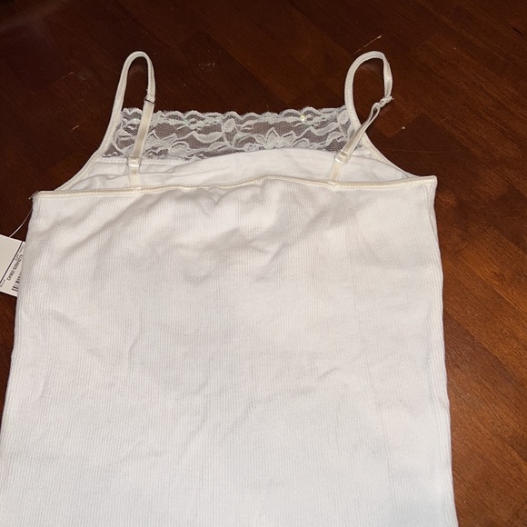 White Lace Camisole w/Adjustable spaghetti straps;shelf bra/ lace & sequins trim - Picture 2 of 3